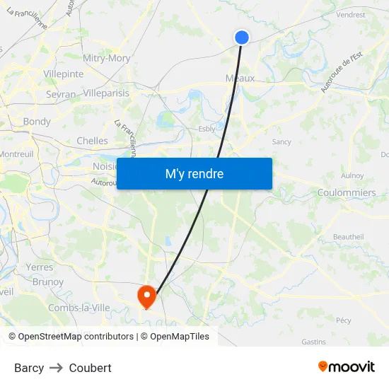 Barcy to Coubert map