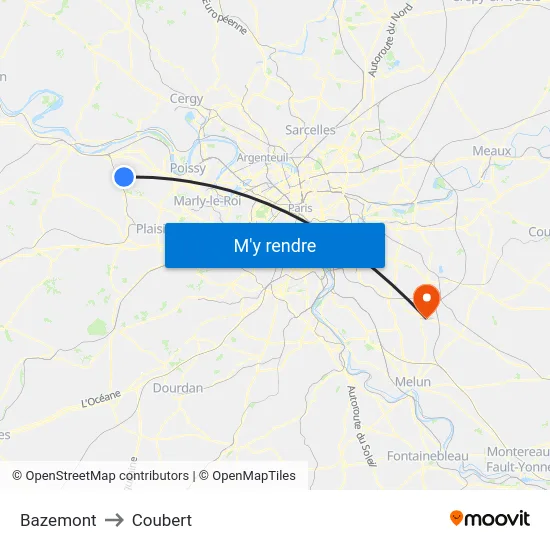 Bazemont to Coubert map