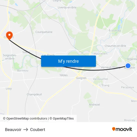 Beauvoir to Coubert map