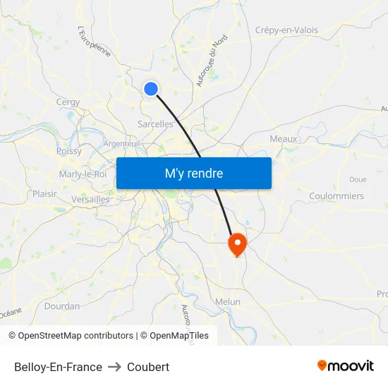 Belloy-En-France to Coubert map