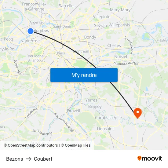 Bezons to Coubert map