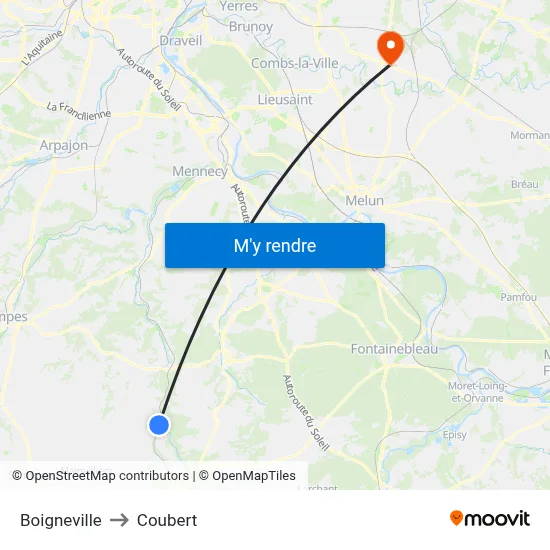 Boigneville to Coubert map