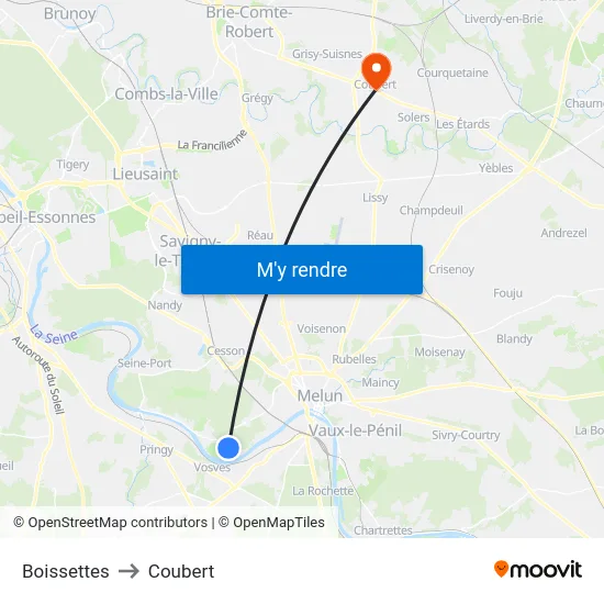 Boissettes to Coubert map