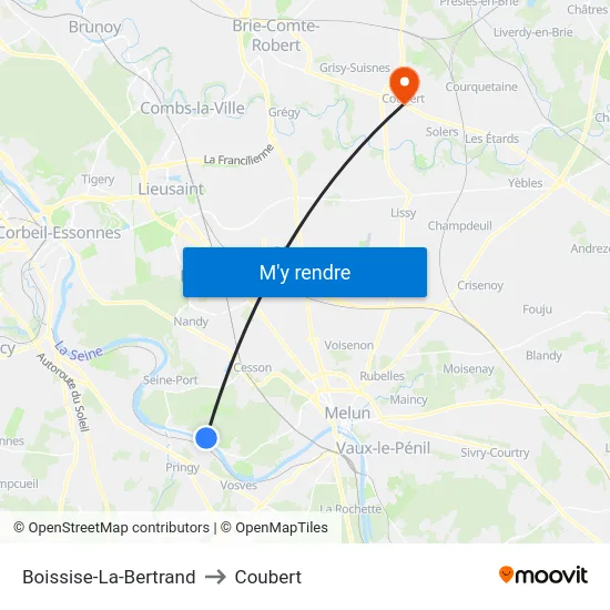 Boissise-La-Bertrand to Coubert map