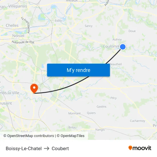 Boissy-Le-Chatel to Coubert map