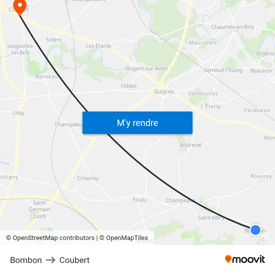 Bombon to Coubert map