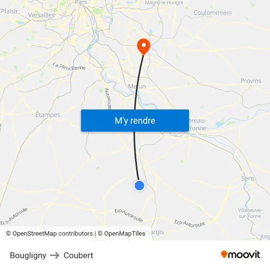 Bougligny to Coubert map