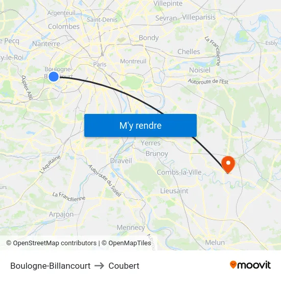 Boulogne-Billancourt to Coubert map