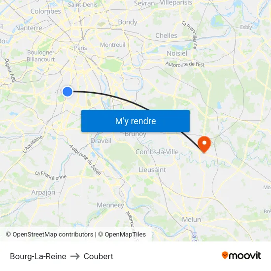 Bourg-La-Reine to Coubert map