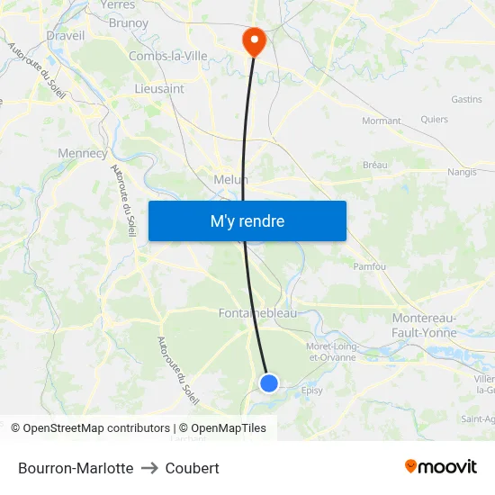 Bourron-Marlotte to Coubert map