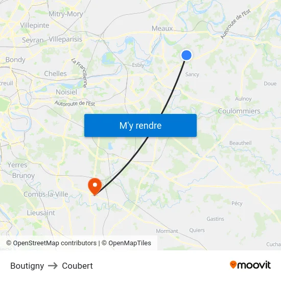 Boutigny to Coubert map