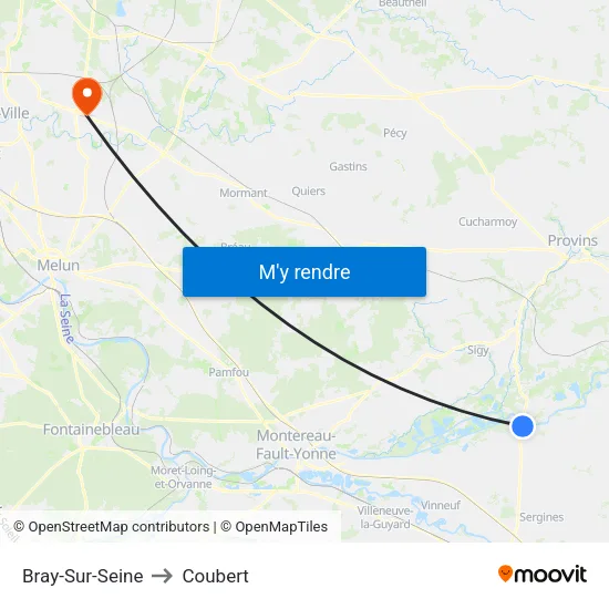Bray-Sur-Seine to Coubert map