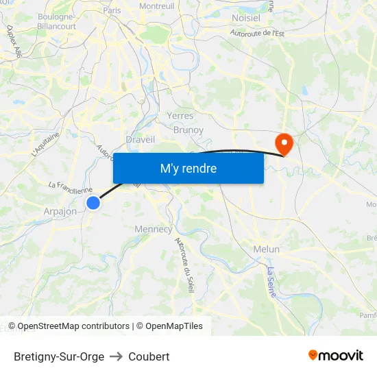Bretigny-Sur-Orge to Coubert map