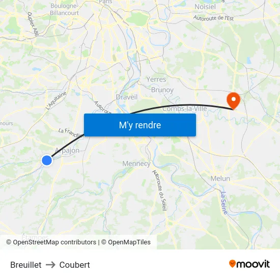 Breuillet to Coubert map