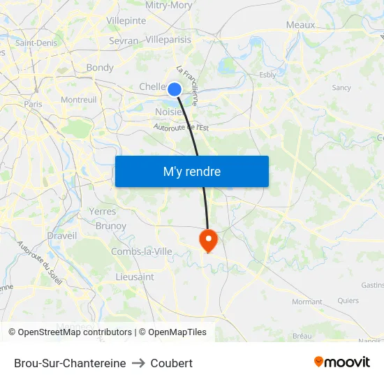 Brou-Sur-Chantereine to Coubert map