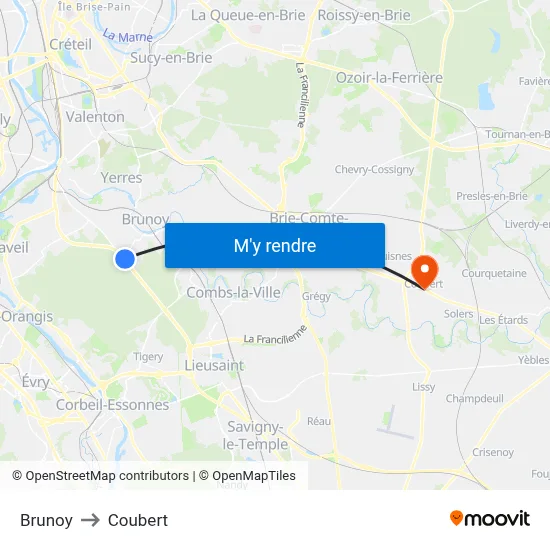 Brunoy to Coubert map