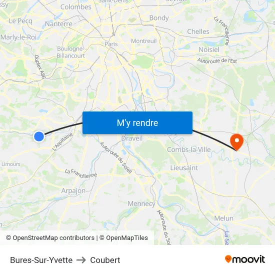 Bures-Sur-Yvette to Coubert map