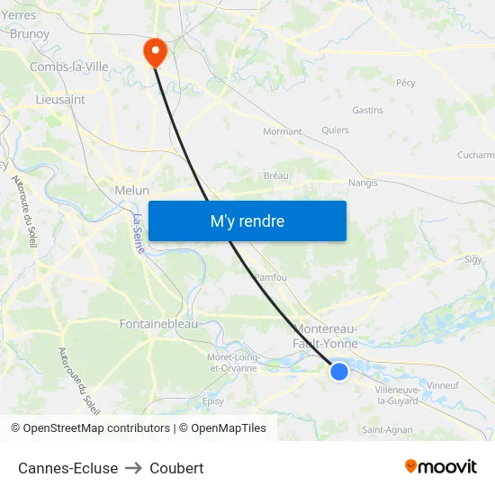 Cannes-Ecluse to Coubert map