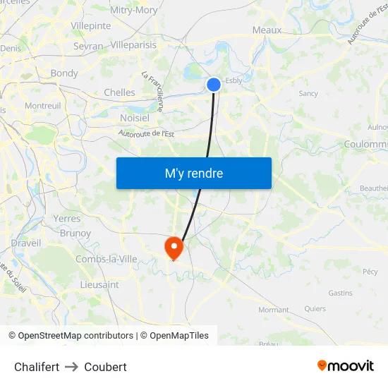 Chalifert to Coubert map