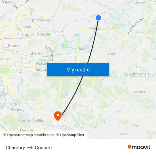 Chambry to Coubert map