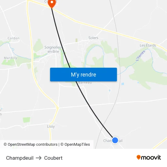 Champdeuil to Coubert map