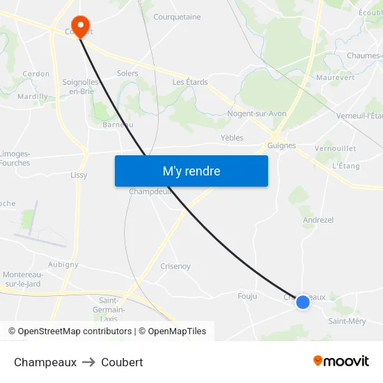 Champeaux to Coubert map
