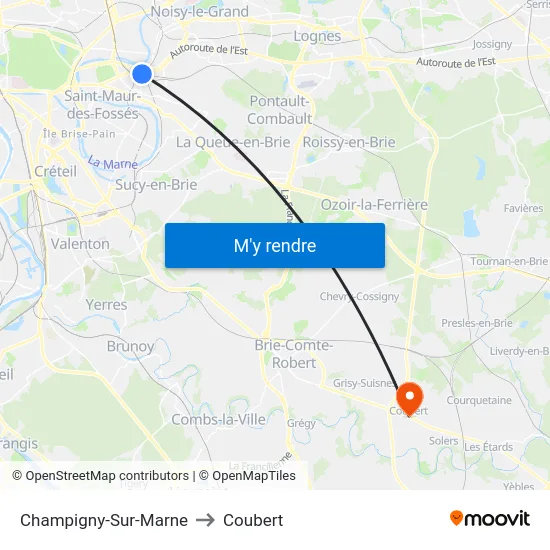 Champigny-Sur-Marne to Coubert map