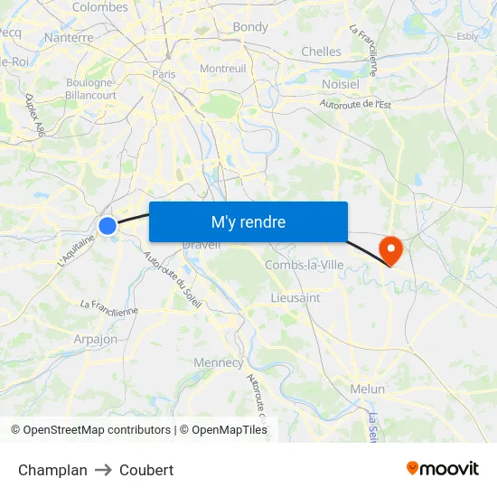 Champlan to Coubert map