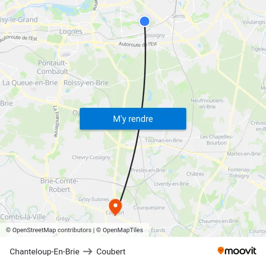 Chanteloup-En-Brie to Coubert map