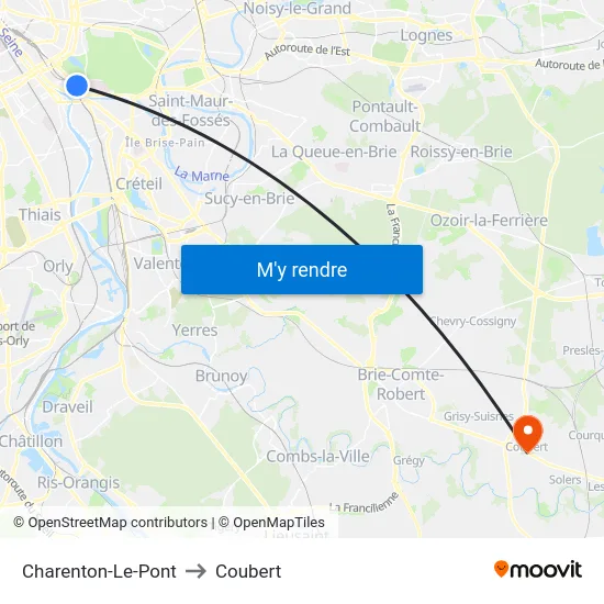 Charenton-Le-Pont to Coubert map