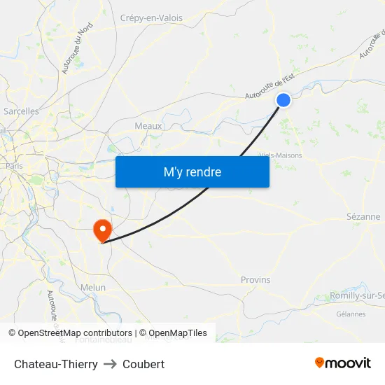 Chateau-Thierry to Coubert map
