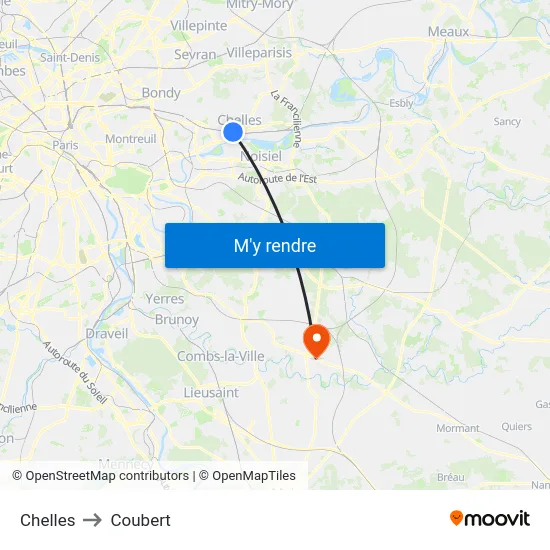 Chelles to Coubert map