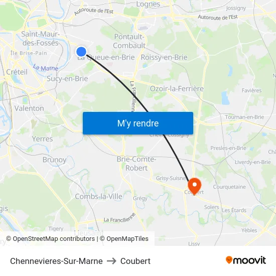 Chennevieres-Sur-Marne to Coubert map