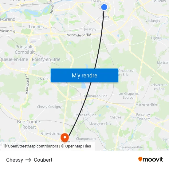 Chessy to Coubert map