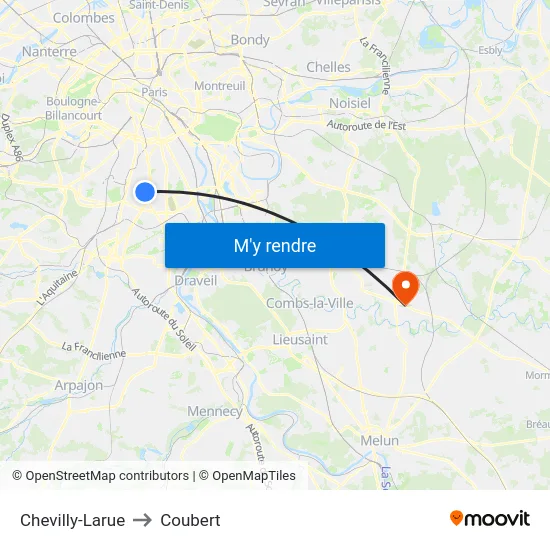 Chevilly-Larue to Coubert map