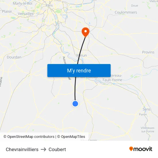 Chevrainvilliers to Coubert map