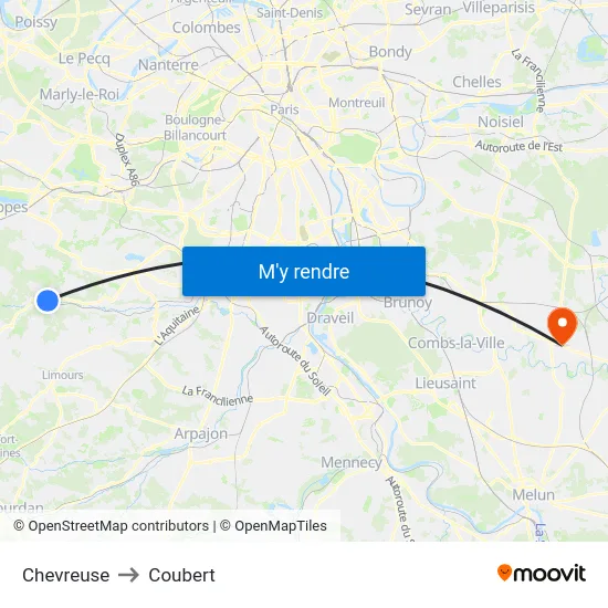 Chevreuse to Coubert map
