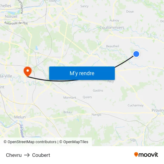 Chevru to Coubert map