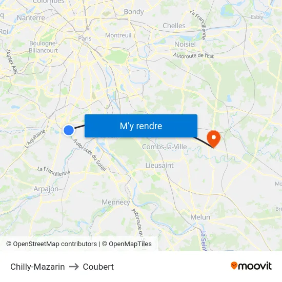 Chilly-Mazarin to Coubert map
