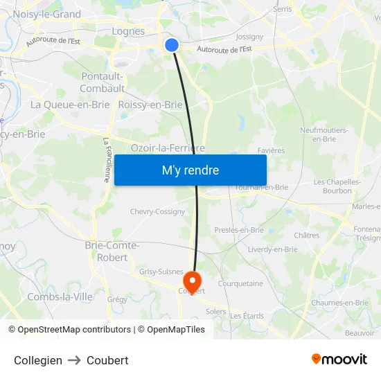 Collegien to Coubert map