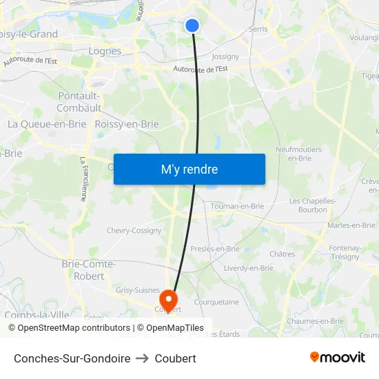 Conches-Sur-Gondoire to Coubert map