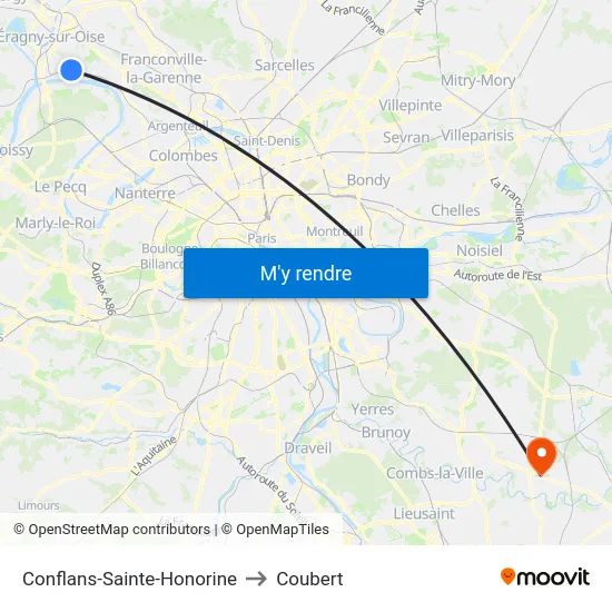 Conflans-Sainte-Honorine to Coubert map