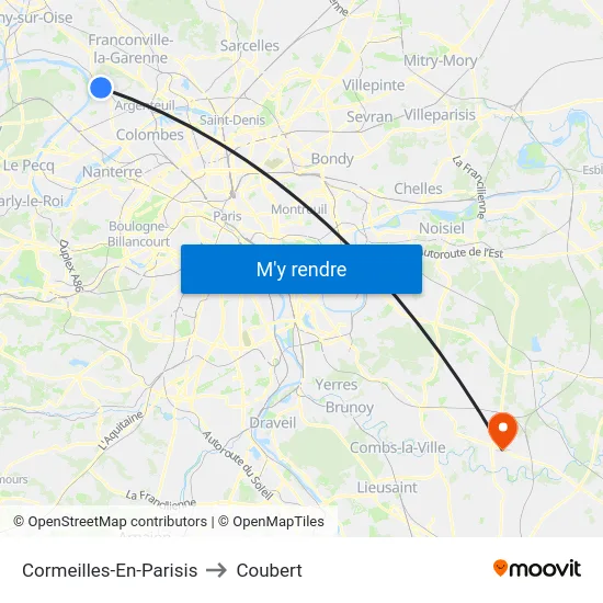 Cormeilles-En-Parisis to Coubert map