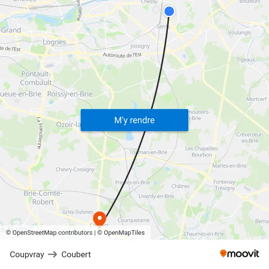 Coupvray to Coubert map