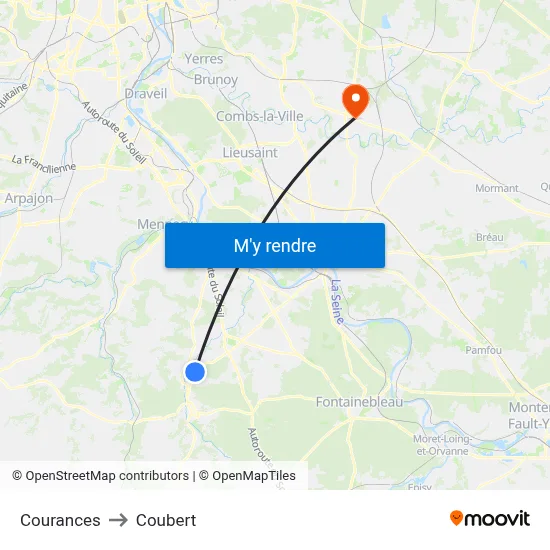 Courances to Coubert map