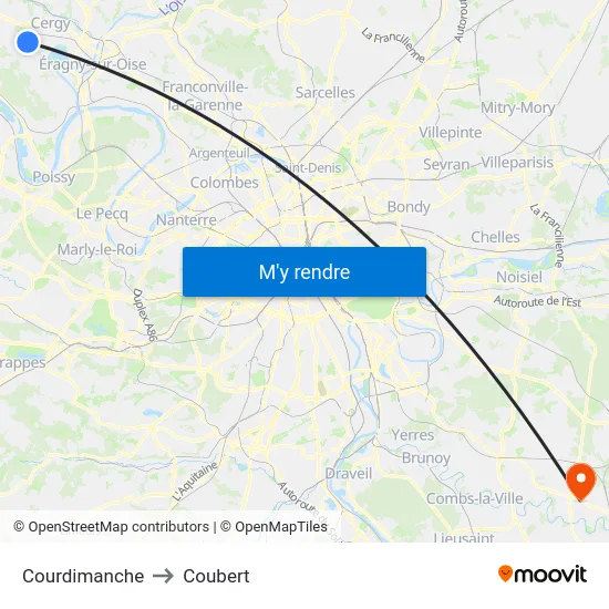 Courdimanche to Coubert map