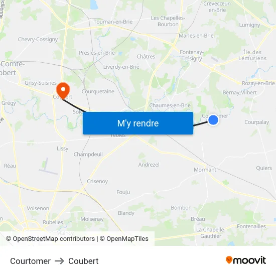 Courtomer to Coubert map