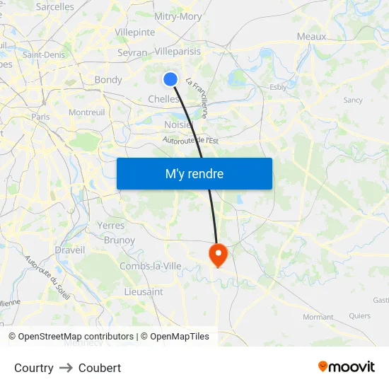 Courtry to Coubert map