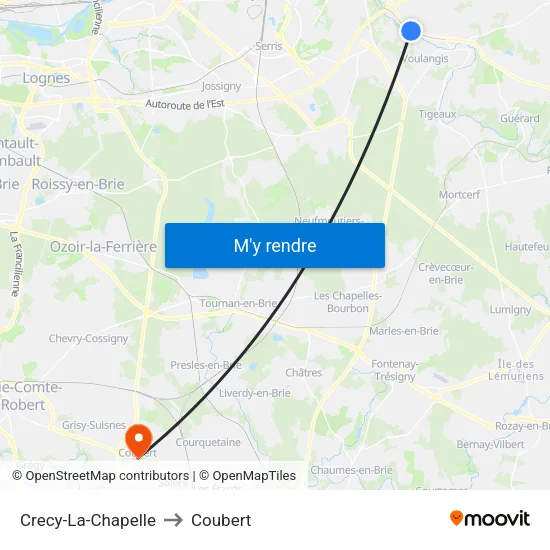 Crecy-La-Chapelle to Coubert map
