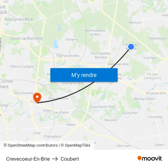 Crevecoeur-En-Brie to Coubert map